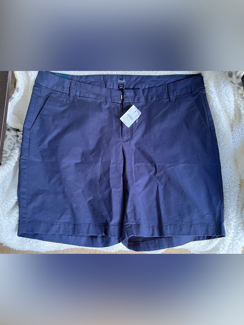 Womens J. Crew Navy Tailored Chino Bermuda Shorts Size 16 Flat Front 7 “ Inseam